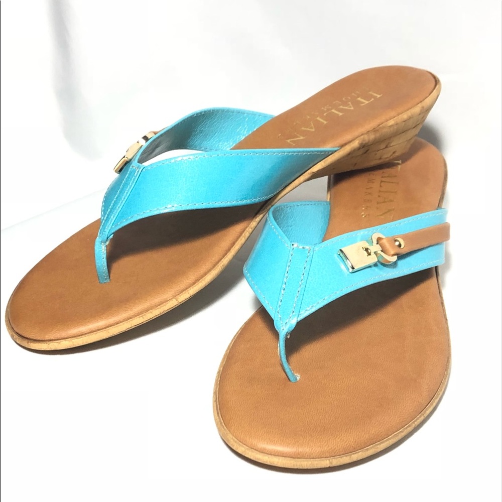 Lock Wedge Sandal - Teal - ITALIAN SHOEMAKERS